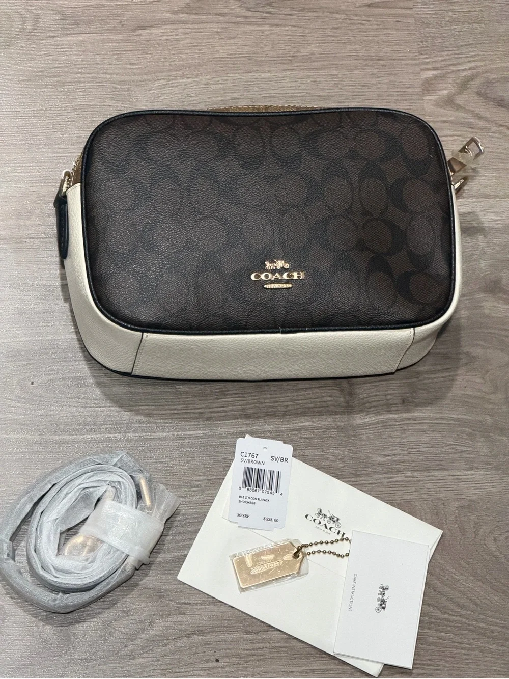 Coach Brown Signature Crossbody with Cream Sides